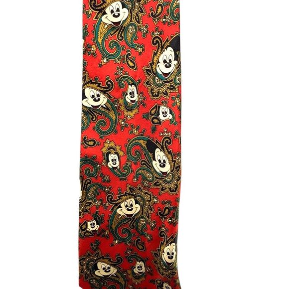 Disney Balancine Inc. Red Gold Mickey Mouse Paisley Print Silk Tie - Picture 5 of 7